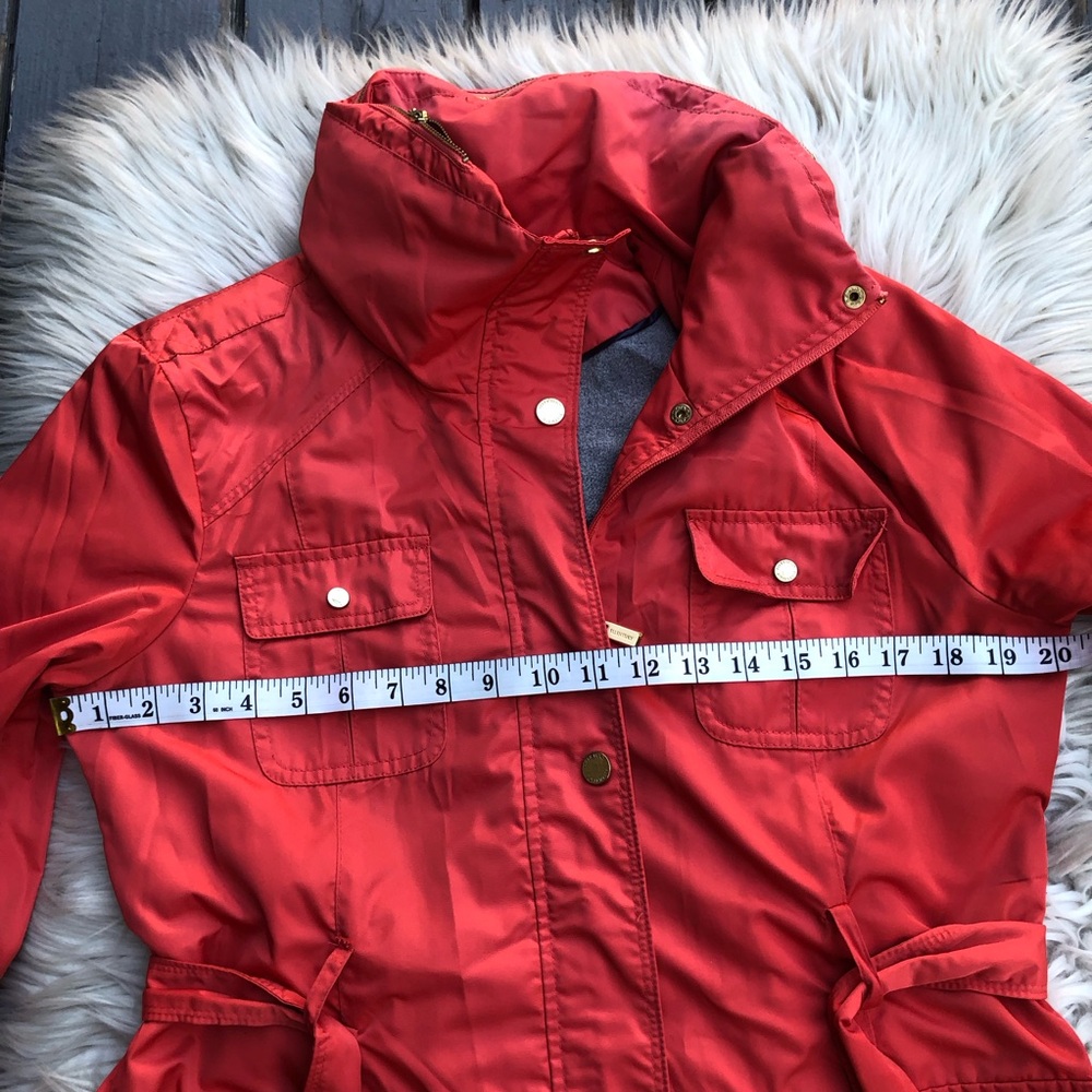 Ellen Tracy Hooded Belted Coral Pink Red Utility Jacket Windbreaker size PM - Picture 14 of 14